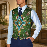 Green Symbol Native American Suit Vest Jacket Print One Side Front DS260730M08