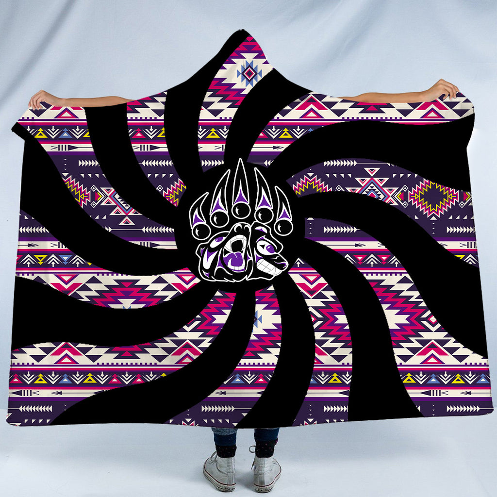 HB250120M14 Purple Bear Native American Pride 3D Hooded Blanket