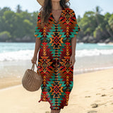 HD000264 Native American Women Loose V-Neck Summer Dress