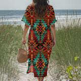 HD000264 Native American Women Loose V-Neck Summer Dress