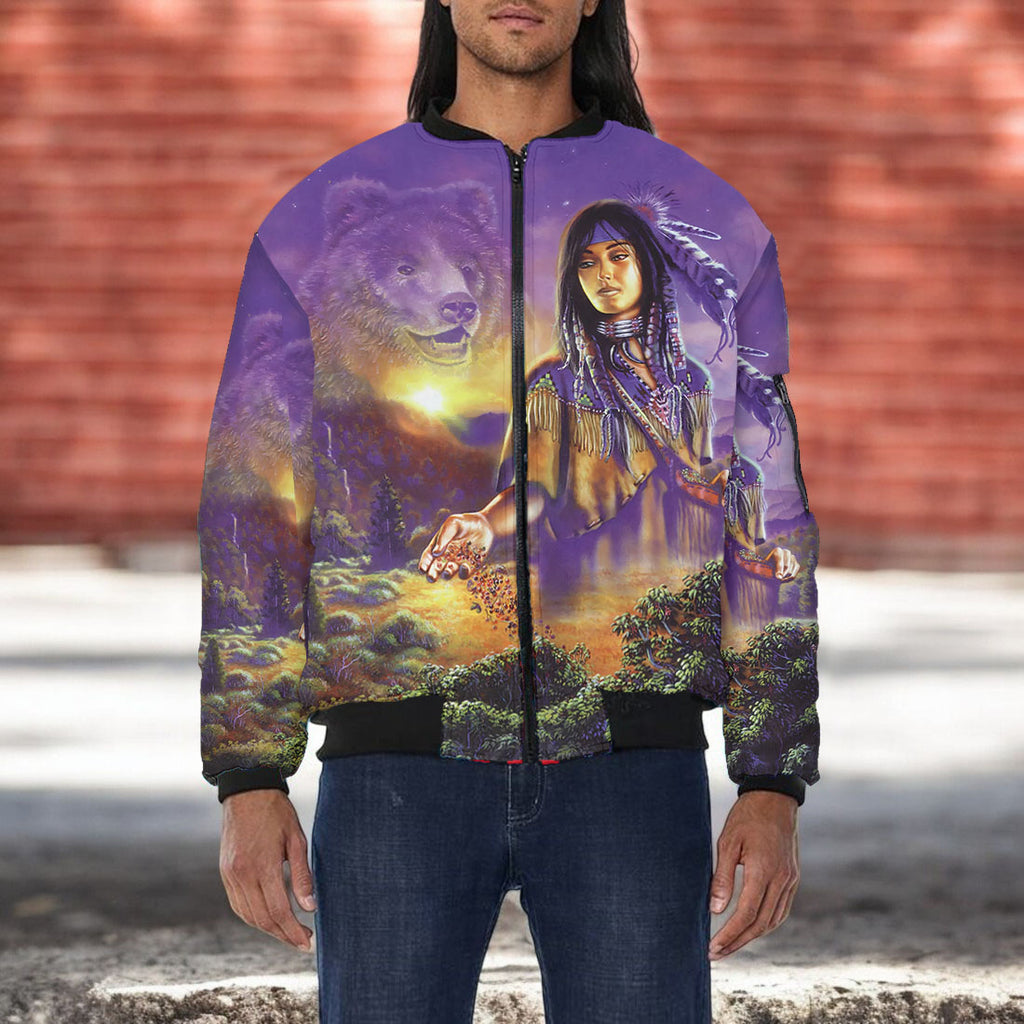 HD00047 Native American Bomber Jacket With Sleeve Pocket