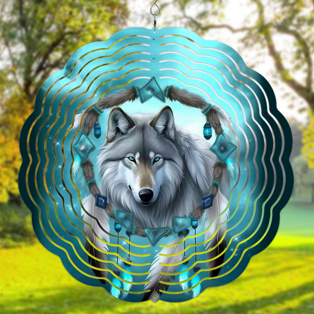 HD000541 - Wolf Native Blue Wind Spinner