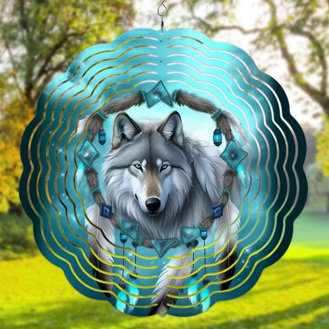 HD000541 - Wolf Native Blue Wind Spinner