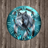 HD000541 - Wolf Native Dream Catcher Blue Wall Clock
