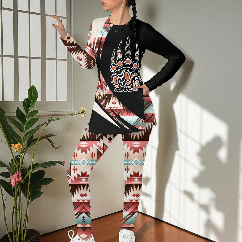 HD000989 Native American Women Side Split T-shirt Set