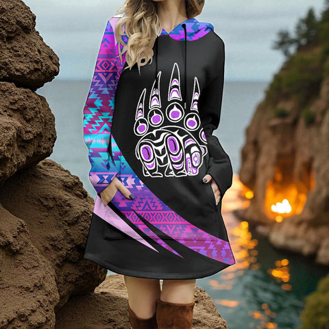 HD001056 Native American Women Longline Hoodie Dress