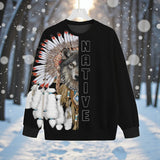 HD0011827 Native American Unisex Drop-shoulder Knitted Fleece Sweater