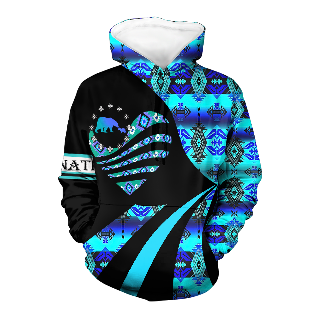 HD0012646 Heart Pattern Blue Native American  Pride 3D Hoodie