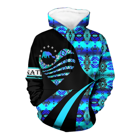 HD0012646 Heart Pattern Blue Native American  Pride 3D Hoodie