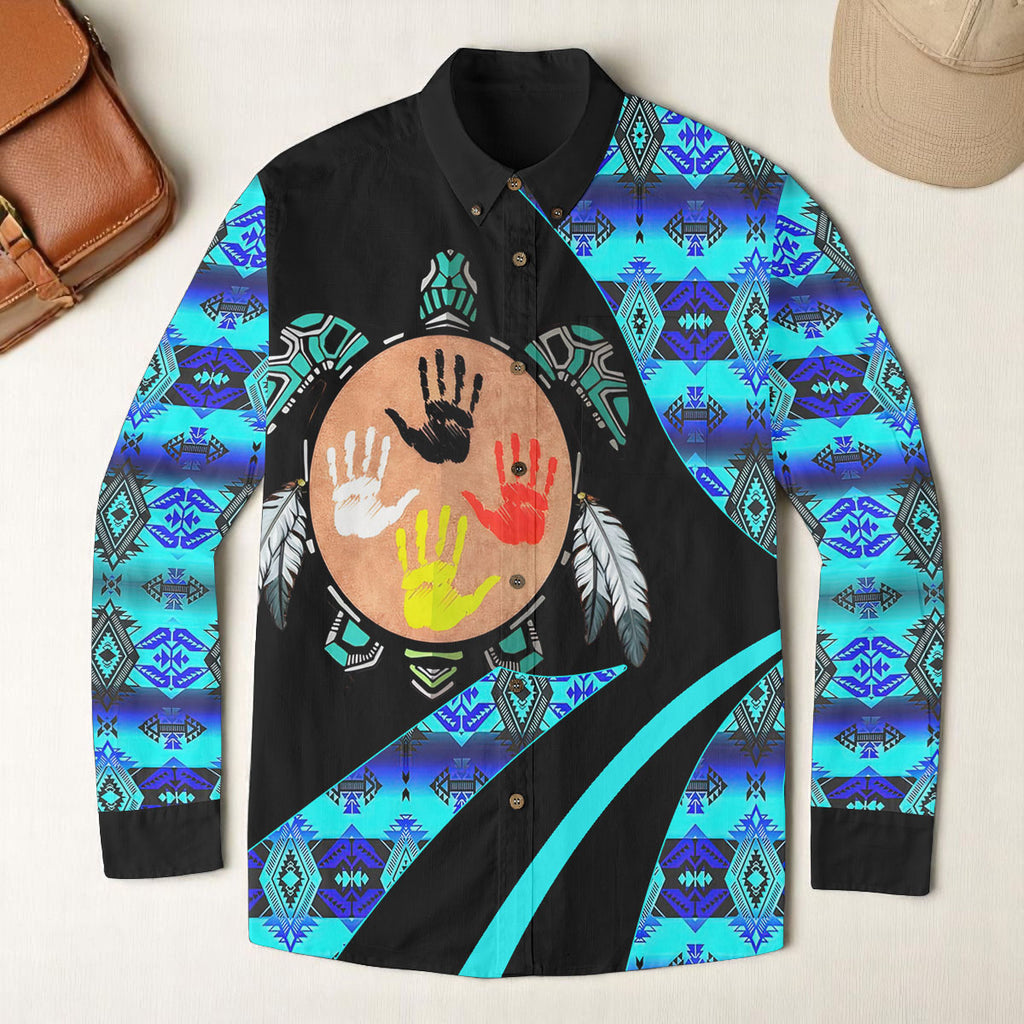 HD0012647 Native American Men Casual Lapel Long Sleeve Shirt