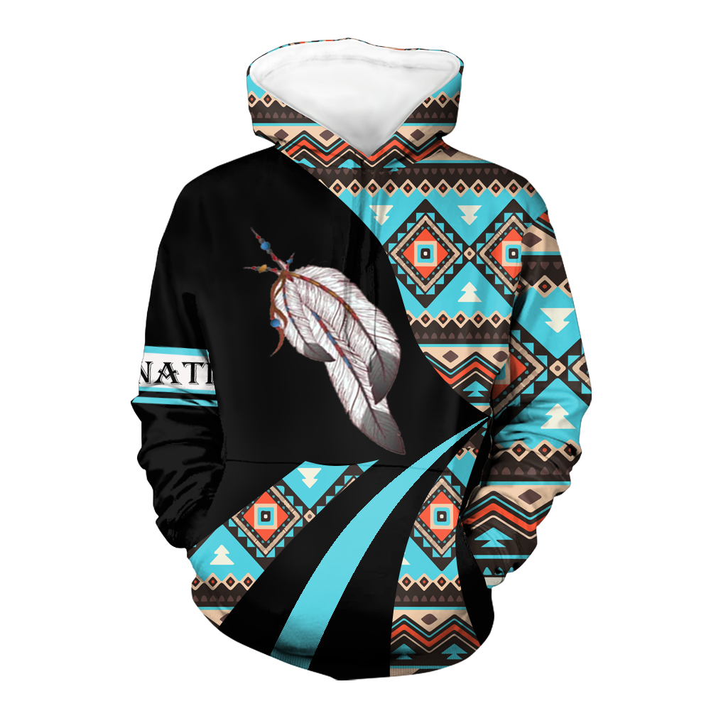 HD0012661 Indian Feather Pattern Native American Pride 3D Hoodie