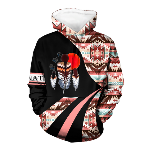 HD0012663 Indian Feather Pattern Native American Pride 3D Hoodie