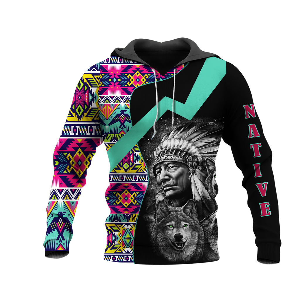 HD0012674 Chief Pattern Native American Pride 3D Hoodie