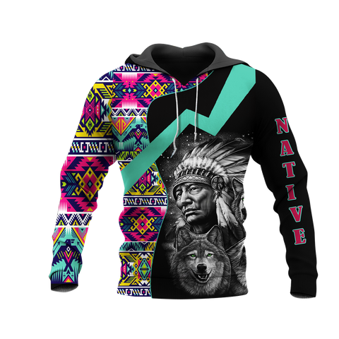 HD0012674 Chief Pattern Native American Pride 3D Hoodie