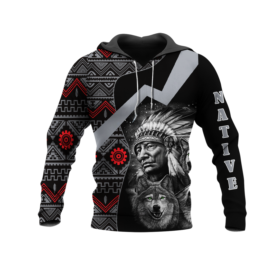 HD0012676 Chief Pattern Native American Pride 3D Hoodie