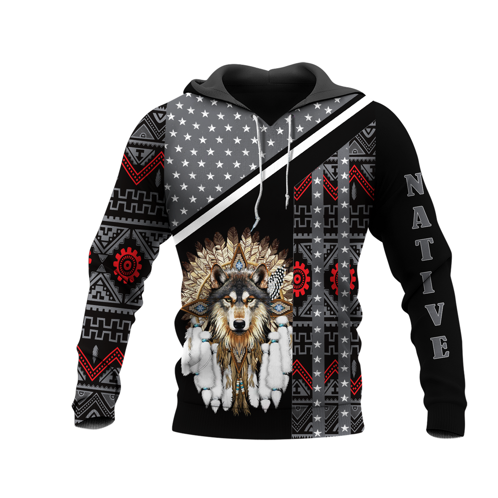 HD0012698 Wolf Native American Pride 3D Hoodie