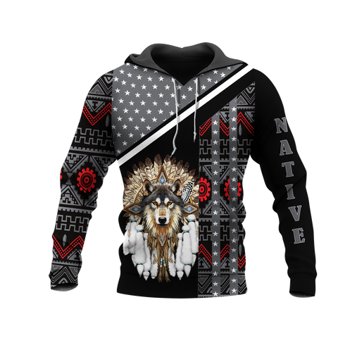 HD0012698 Wolf Native American Pride 3D Hoodie