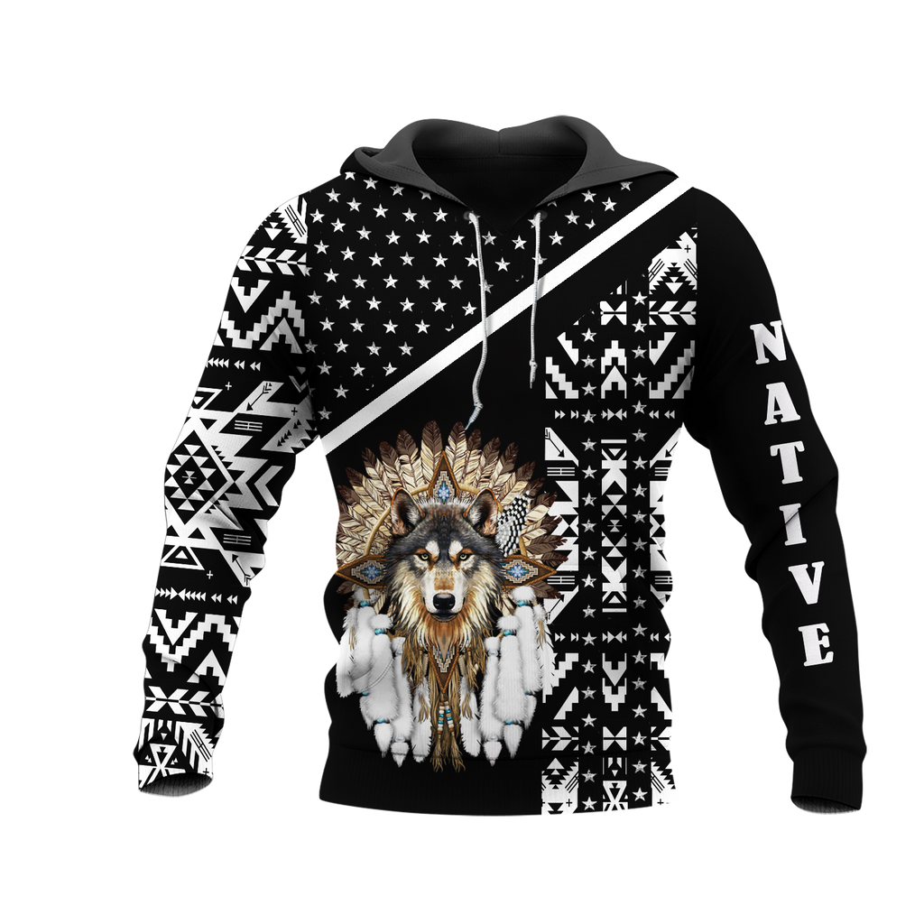 HD0012699 Wolf Native American Pride 3D Hoodie