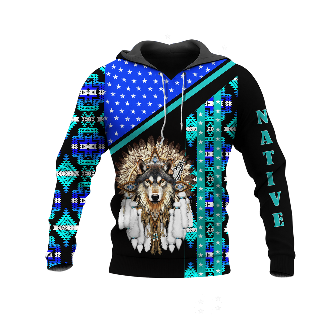 HD0012700 Wolf Native American Pride 3D Hoodie