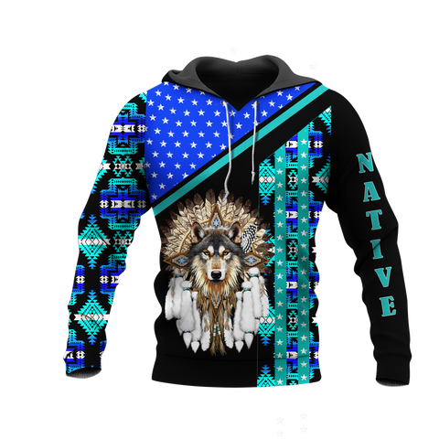 HD0012700 Wolf Native American Pride 3D Hoodie