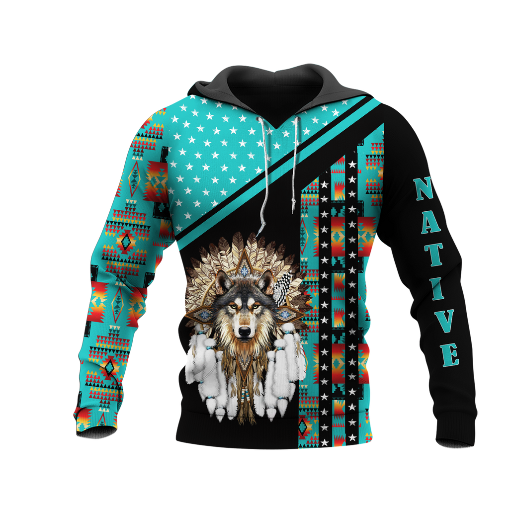 HD0012701 Wolf Native American Pride 3D Hoodie