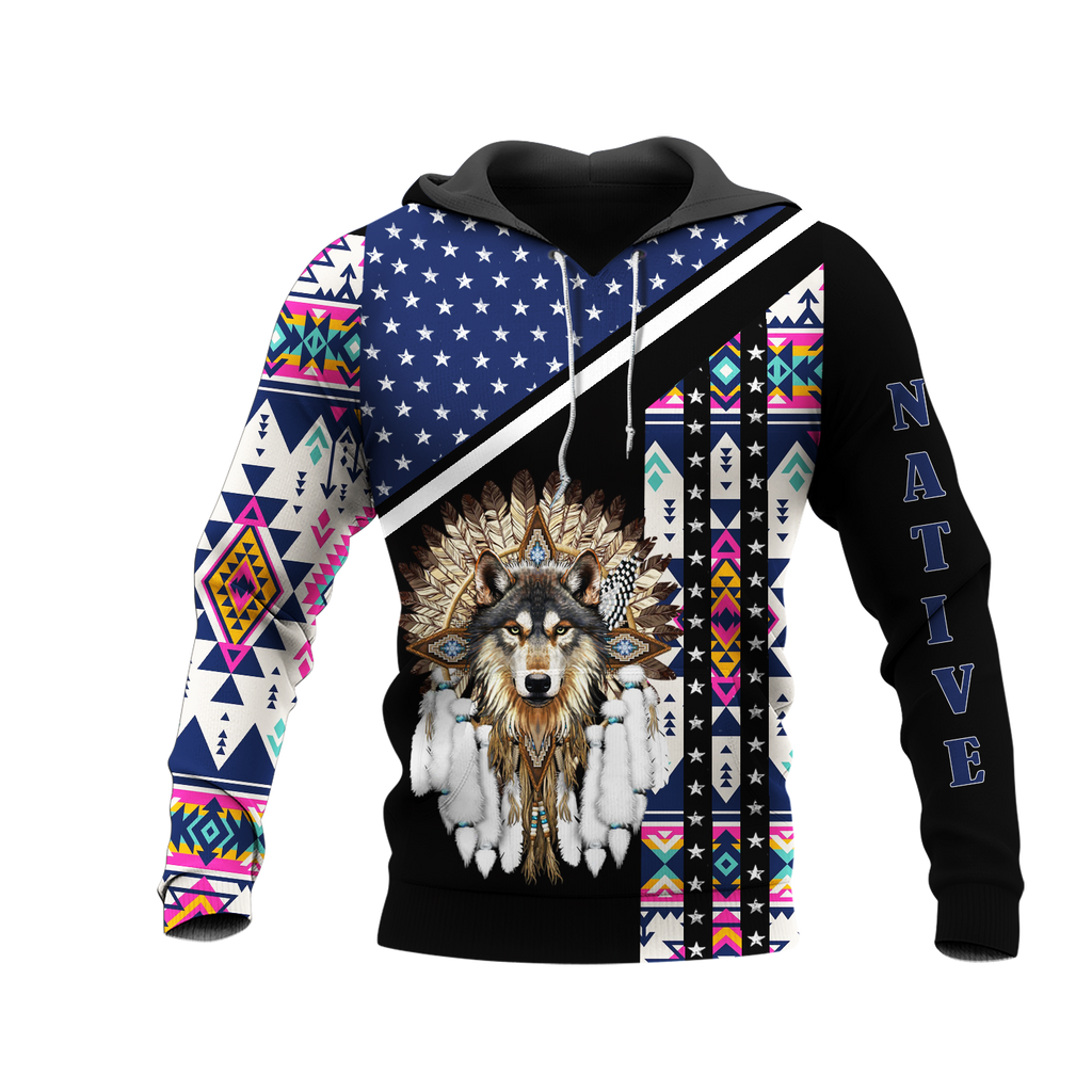 HD0012702 Wolf Native American Pride 3D Hoodie