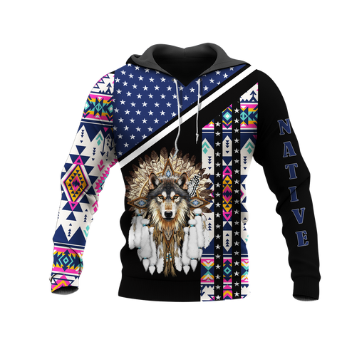 HD0012702 Wolf Native American Pride 3D Hoodie