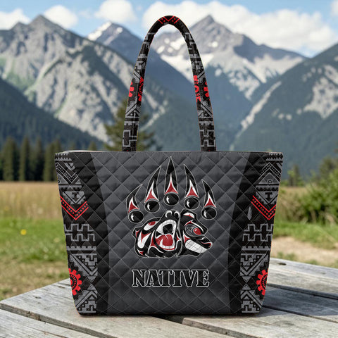 HD0012882 Bear Claw Native American Quilted Shoulder Tote Bag