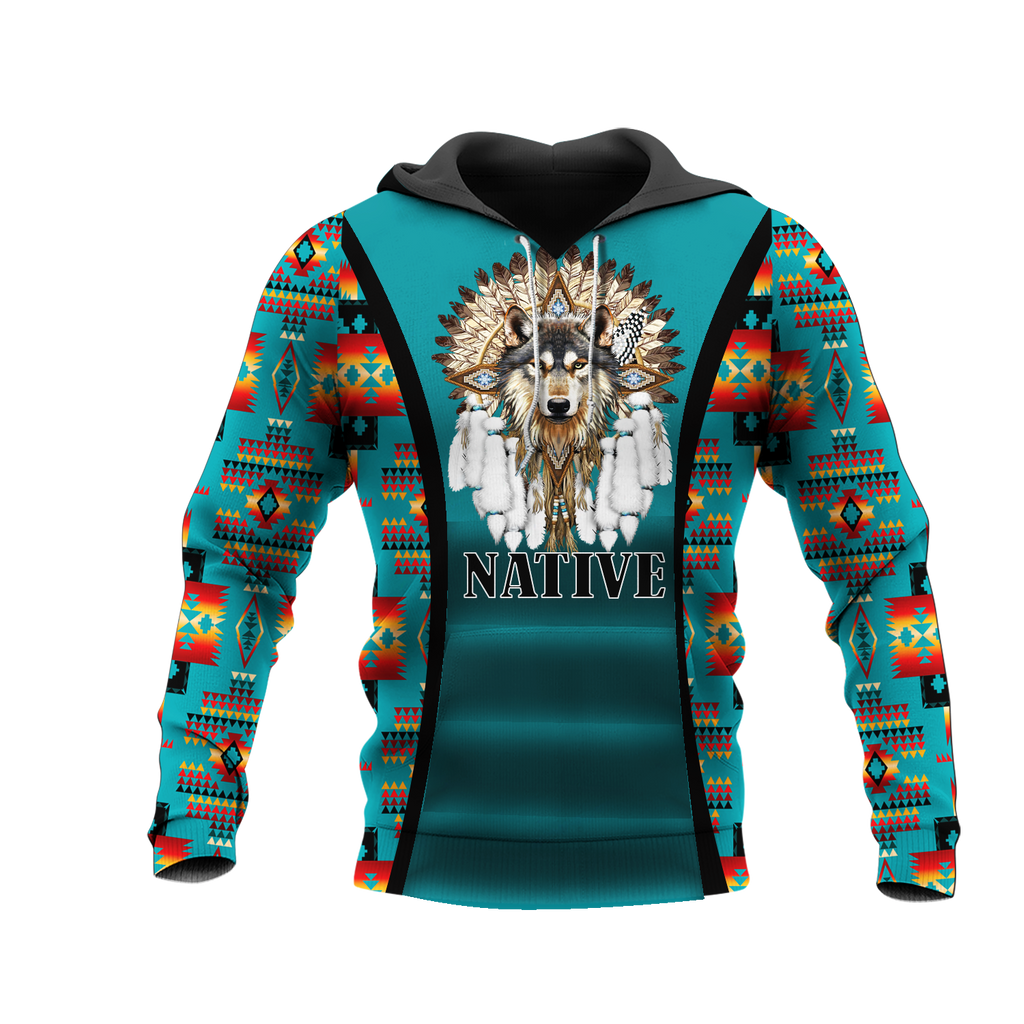 HD0012888 Wolf Native American Pride 3D Hoodie