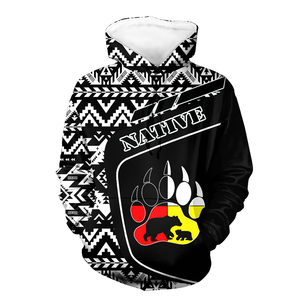 HD0013046 Bear Native American Pride 3D Hoodie