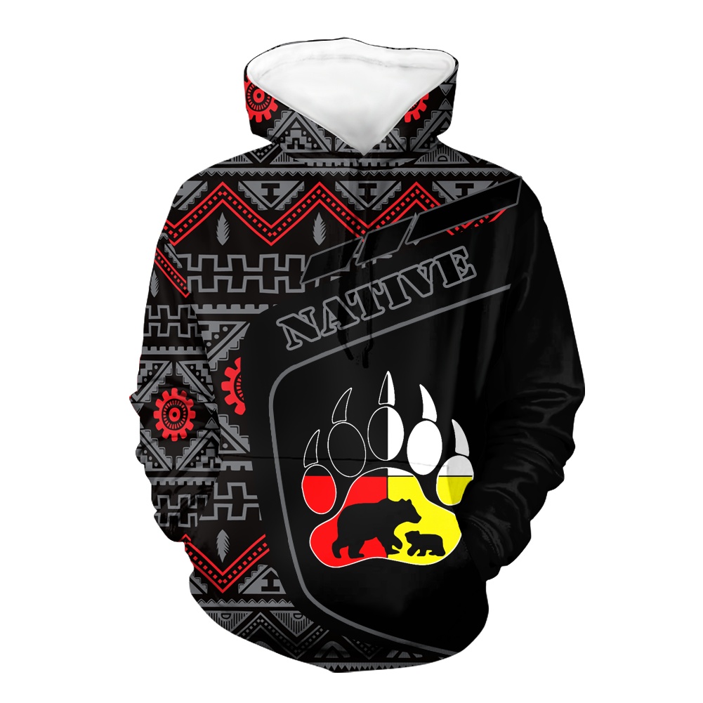 HD0013048 Bear Native American Pride 3D Hoodie