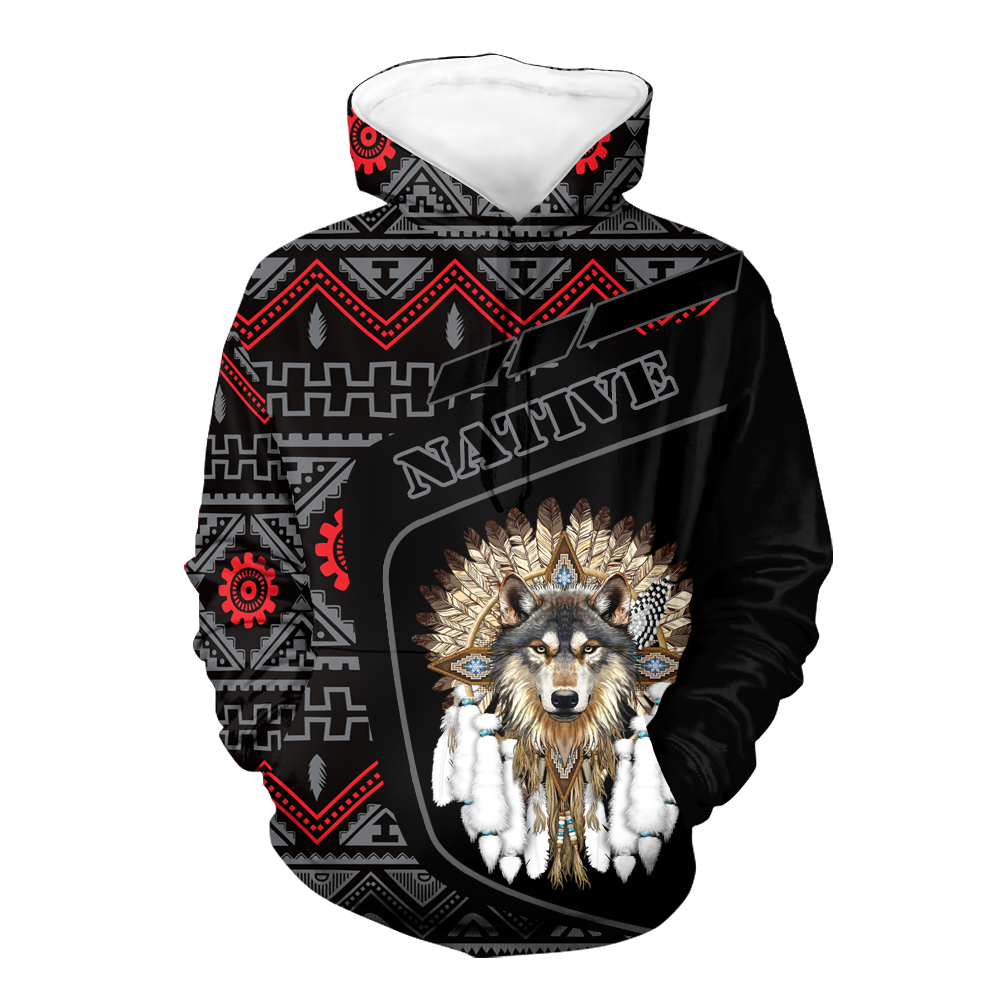 HD0013059 Wolf Native American Pride 3D Hoodie