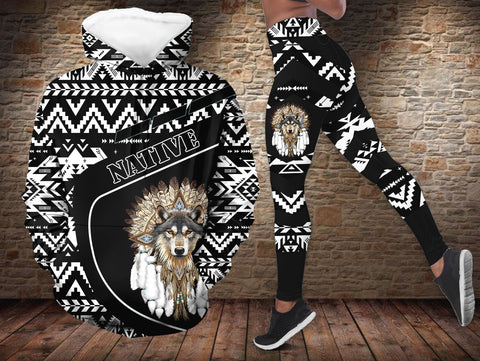 HD0013060 Chief Wolf Native American Hoodie Leggings Set