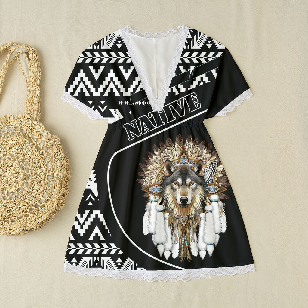 HD0013060 Native American Women Lace Edge Sleepwear With Bat Sleeve
