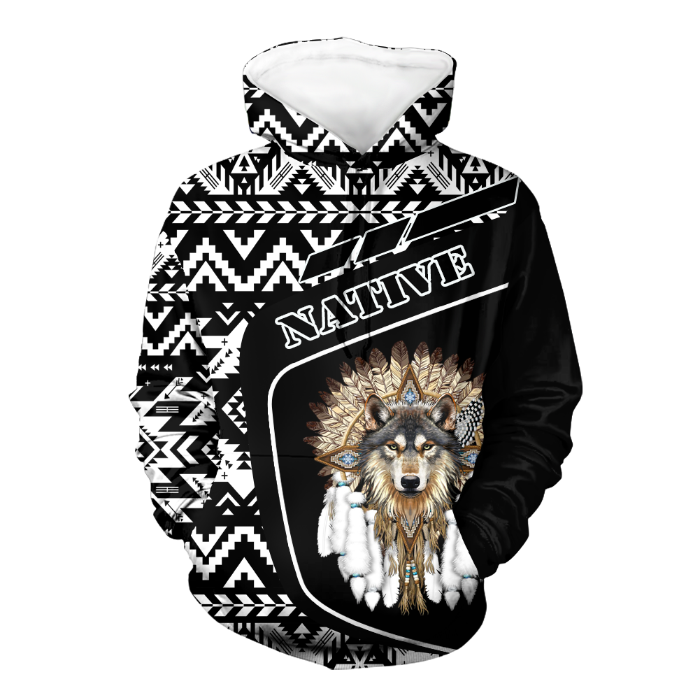 HD0013060 Wolf Native American Pride 3D Hoodie