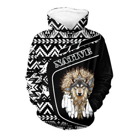 HD0013060 Wolf Native American Pride 3D Hoodie