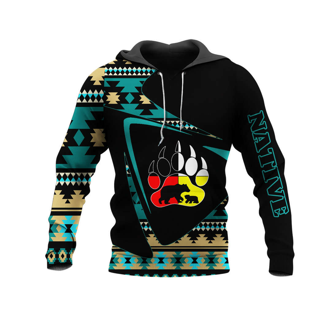 HD0013134 Bear Pattern Native American Pride 3D Hoodie