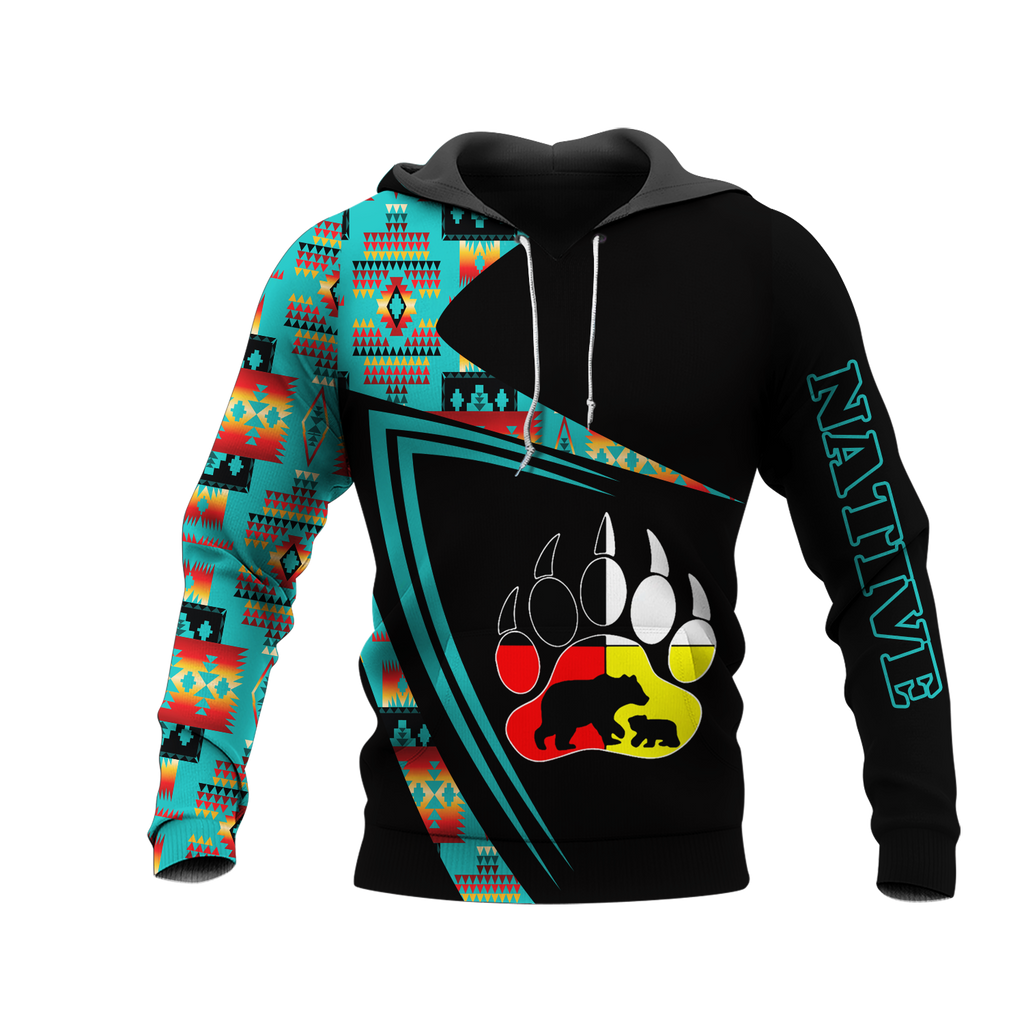 HD0013180 Bear Pattern Native American Pride 3D Hoodie