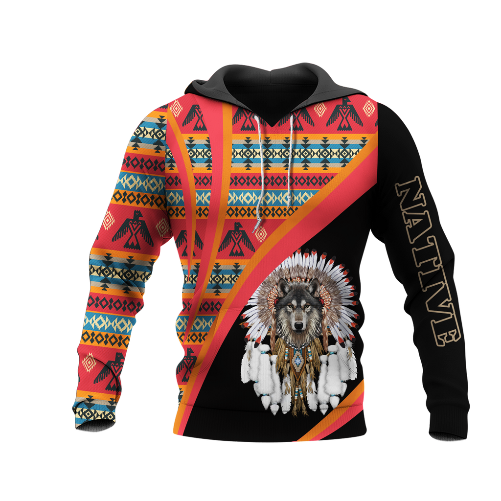 HD0013313 Wolf Native American Pride 3D Hoodie