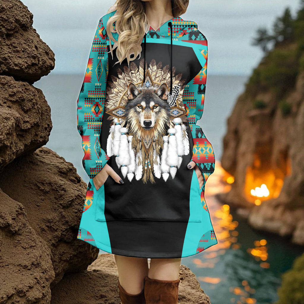 HD0013381 Native American Women Longline Hoodie Dress
