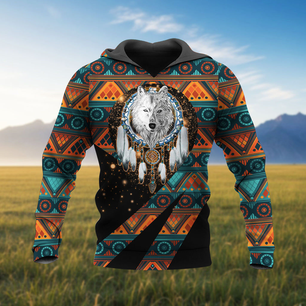 HD260114M05 Wolf Dreamcatcher Native American Pride 3D Hoodie