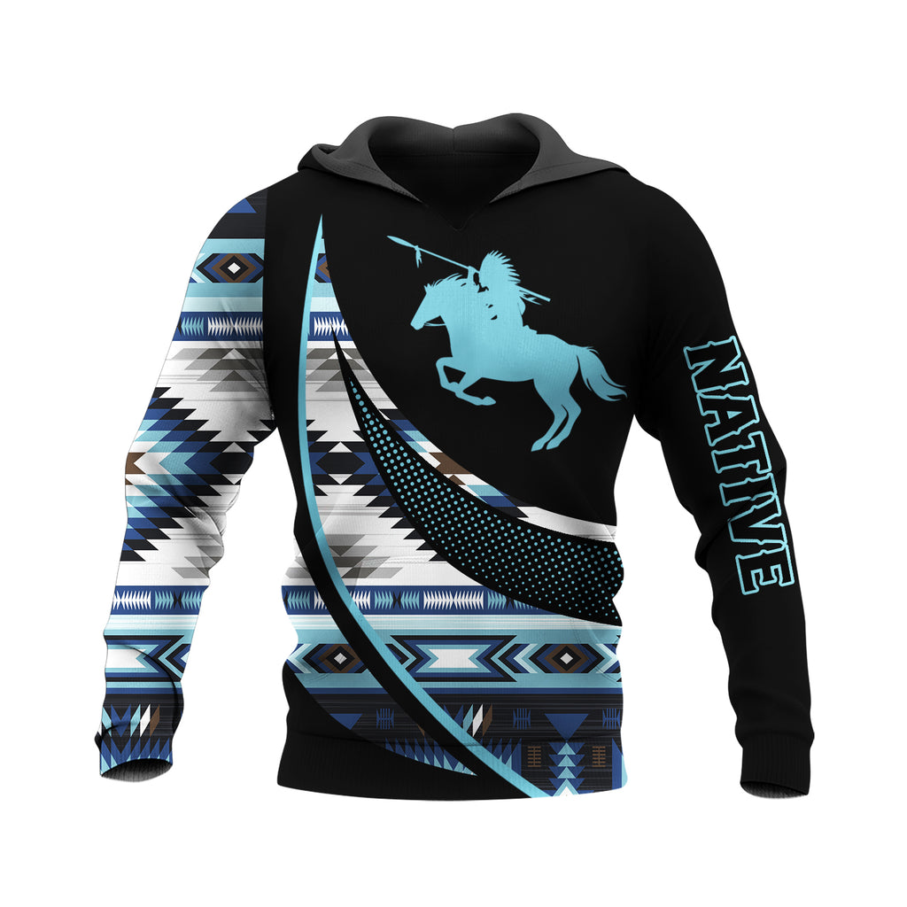 HD250117M04 Blue Brave Warrior Native American Pride 3D Hoodie