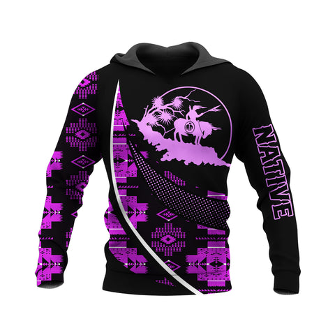 HD250117M06 Purple Brave Warrior Native American Pride 3D Hoodie