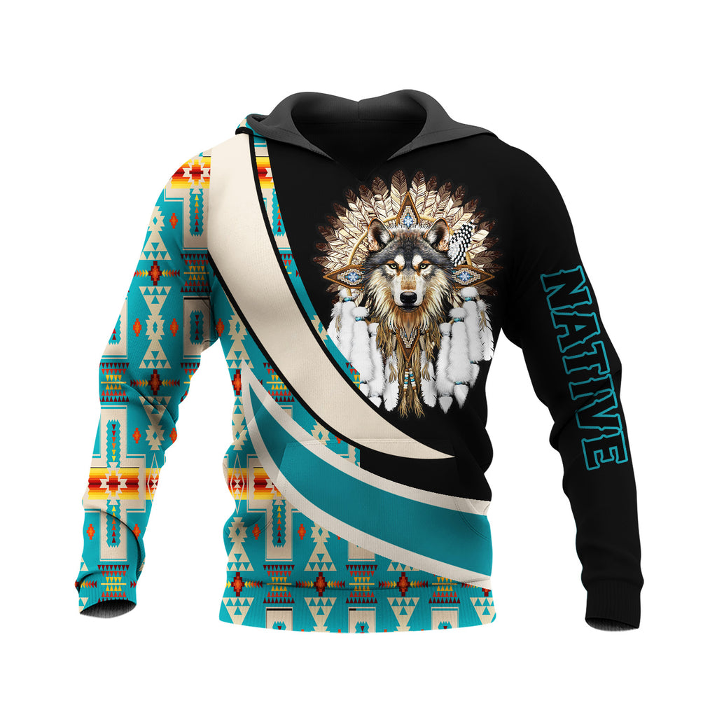 HD250122M03 Wolf Chief Pattern Native American Pride 3D Hoodie