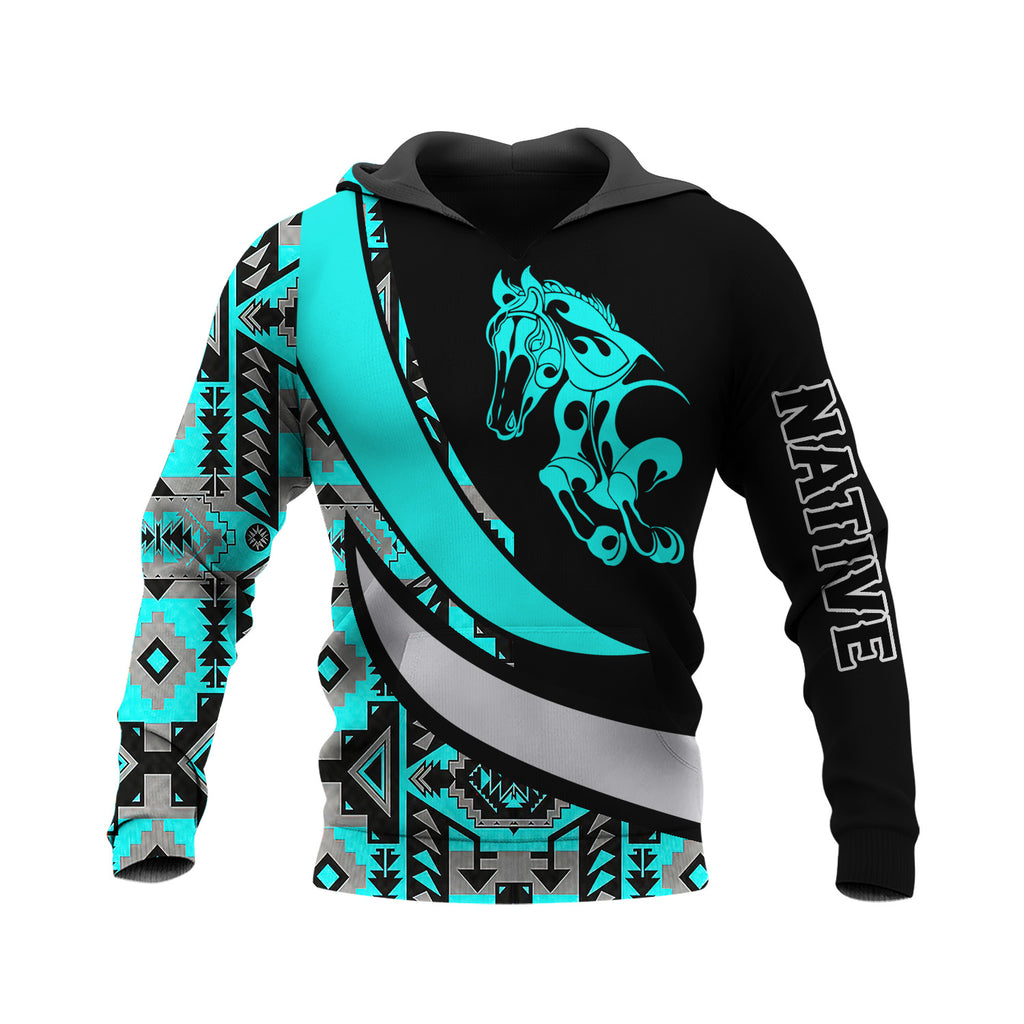 HD250122M08 Blue Horse Native American Pride 3D Hoodie