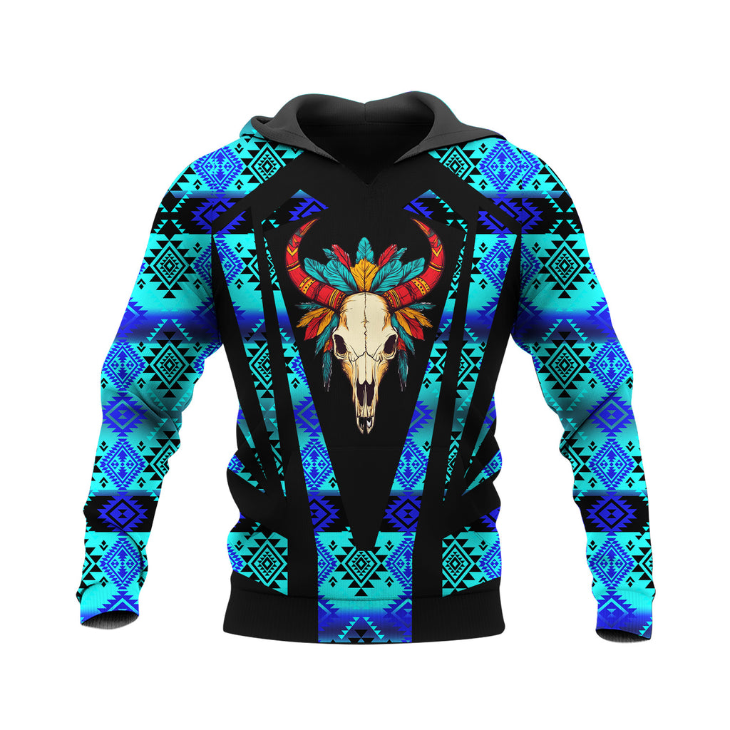 HD250205M05 Bison Skull Native American Pride 3D Hoodie