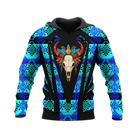 HD250205M05 Bison Skull Native American Pride 3D Hoodie