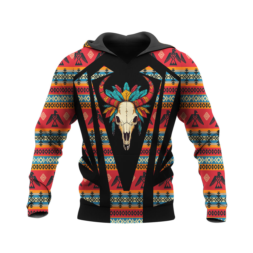 HD250205M07 Bison Skull Native American Pride 3D Hoodie