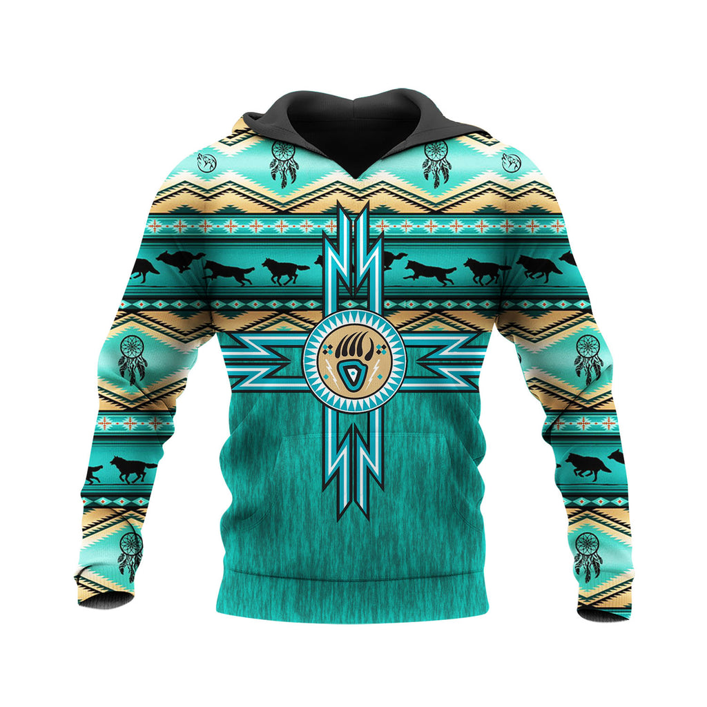 HD250424M01 Turquoise Bear Paw Native American Pride 3D Hoodie