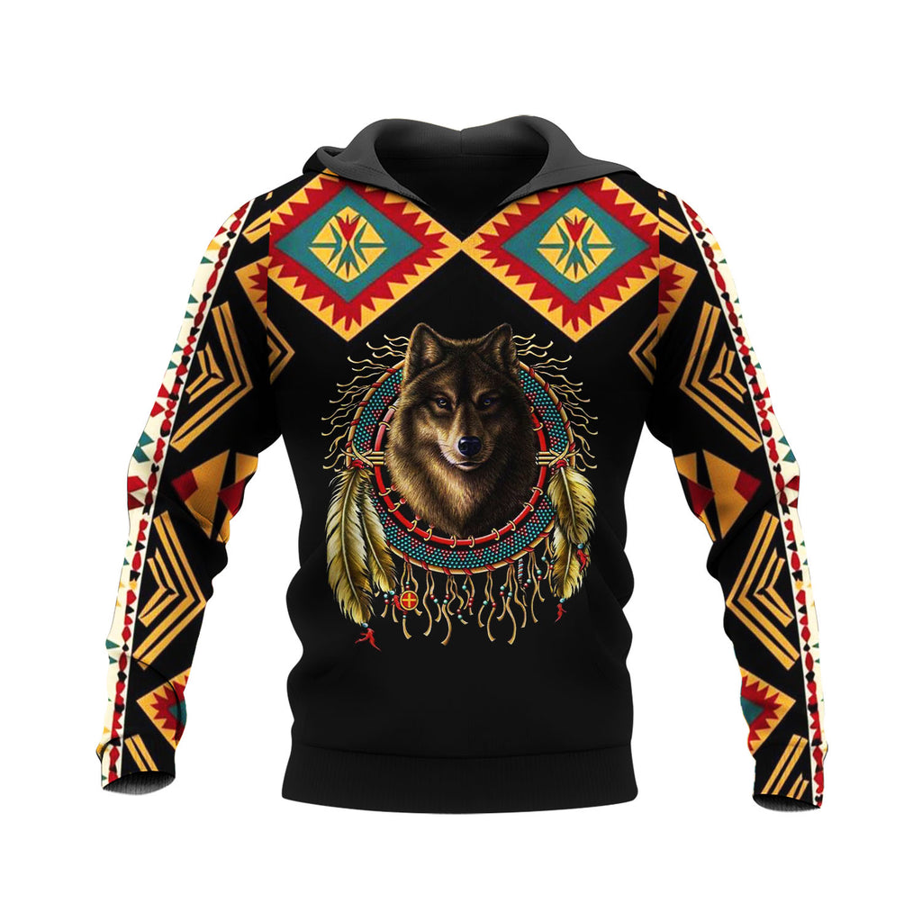 HD250424M03 Wolf Dreamcatcher Native American Pride 3D Hoodie